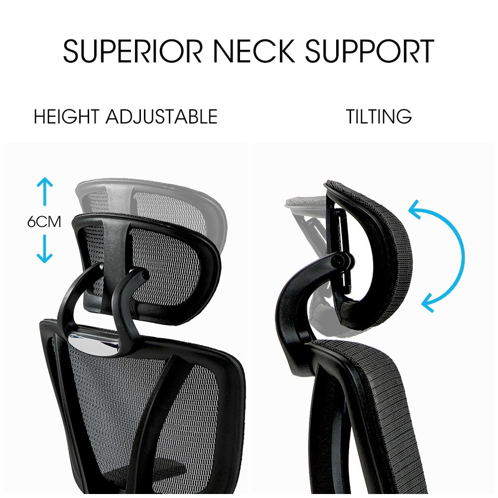 Fortia Ergonomic Office Desk Chair Coolmesh Fabric Adjustable Lumbar Support Headrest Armrest and Recline Black Mesh/Black Frame