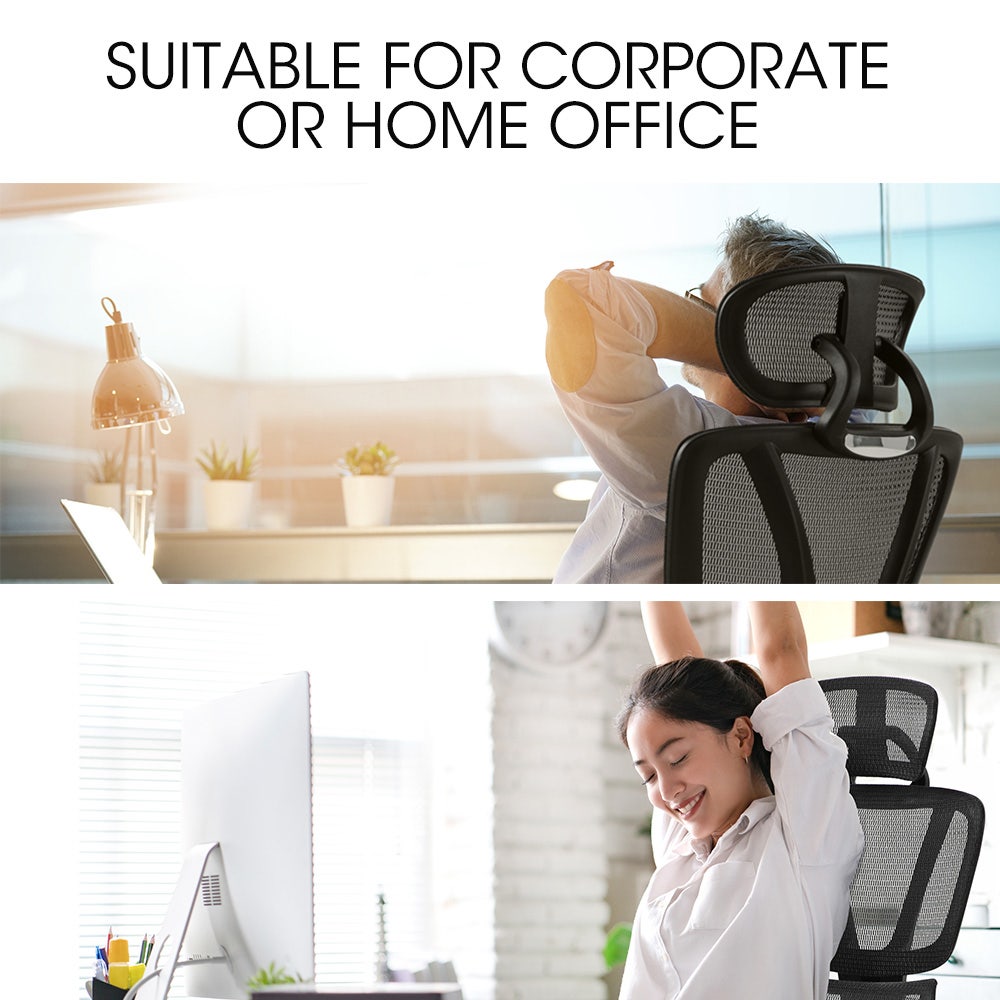 Fortia Ergonomic Office Desk Chair Coolmesh Fabric Adjustable Lumbar Support Headrest Armrest and Recline Black Mesh/Black Frame