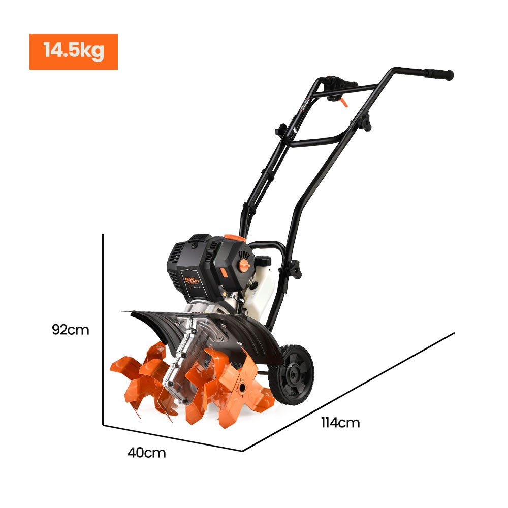 PLANTCRAFT 46CC Garden Cultivator Tiller Handheld 15 Inch Petrol 4-Stroke Titan 9