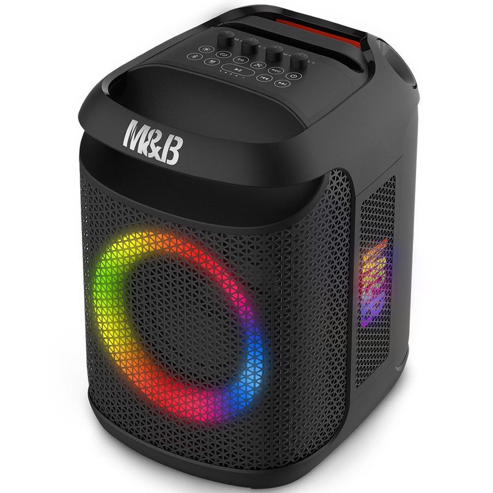 M&B Portable Splash Proof 80W Bluetooth Party Speaker, IPX4, TWS Pairing, Multi-Input, Lithium Battery, RGB, USB Charging