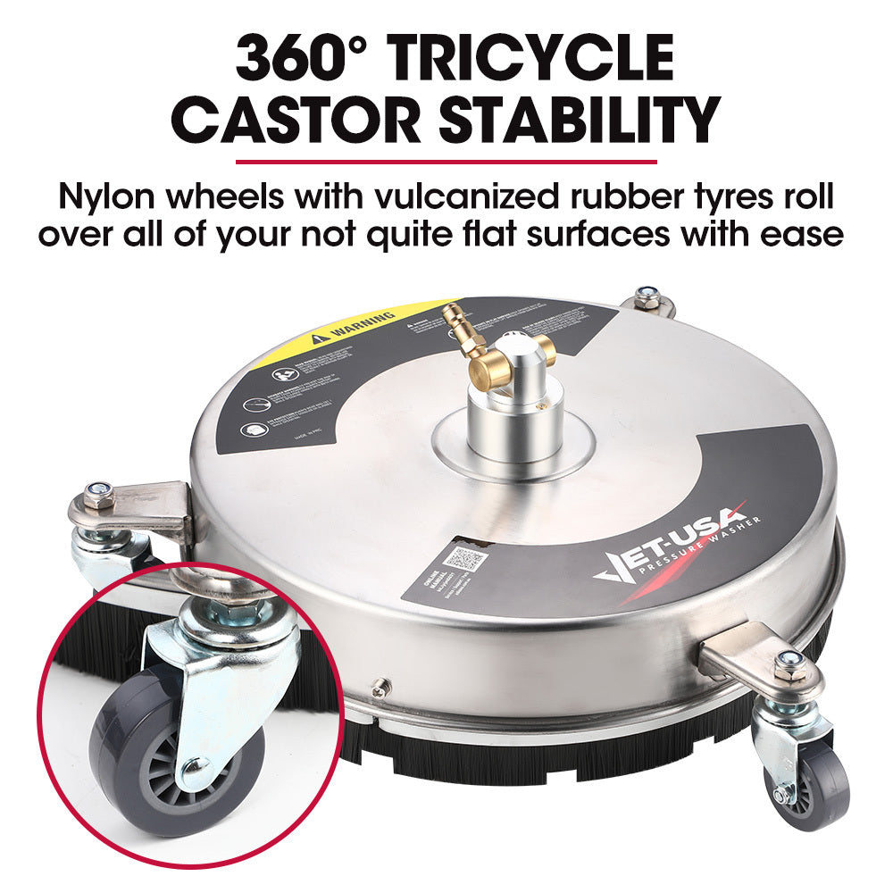 Jet-USA 15 Stainless Steel Pressure Washer Surface Cleaner, 1/4 Fitting, For Concrete Driveway Patio Floor