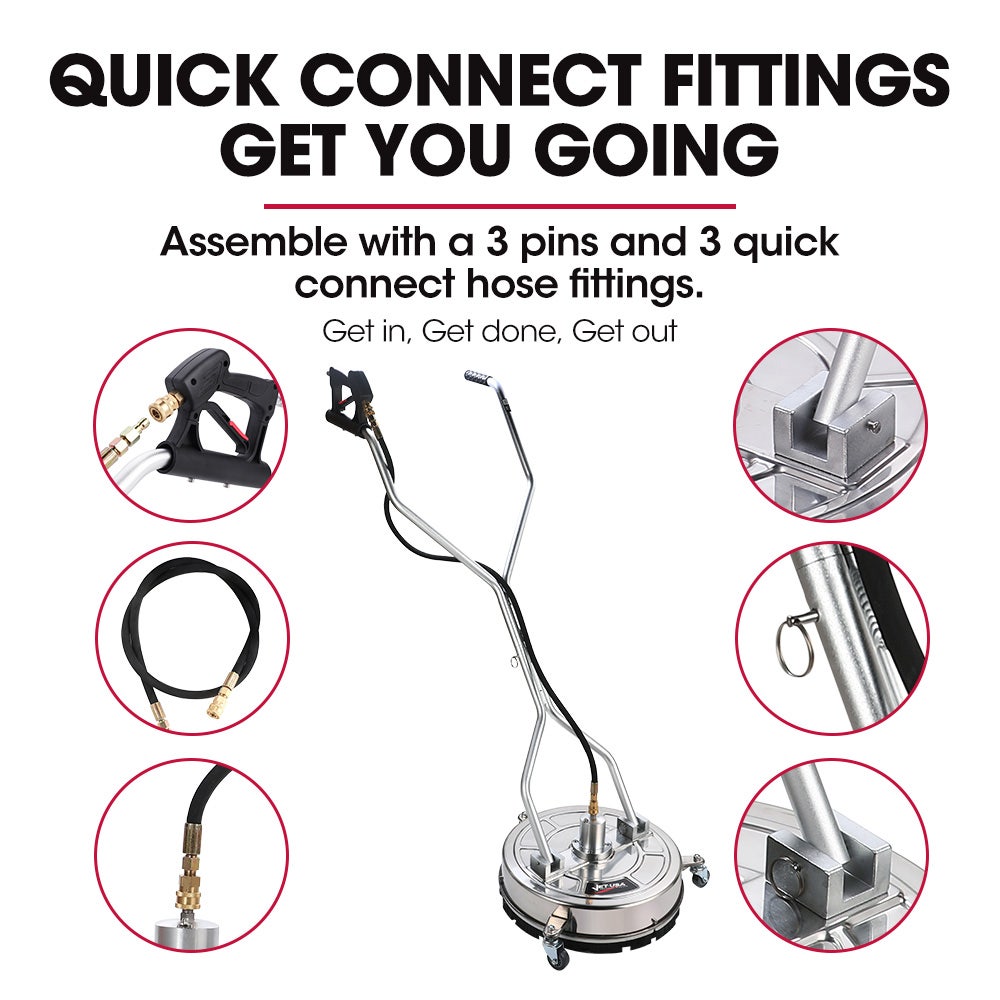 Jet-USA 21 Stainless Steel Pressure Washer Surface Cleaner with Yoke Handlebar, 3/8 Fitting, For Concrete Driveway Patio Floor