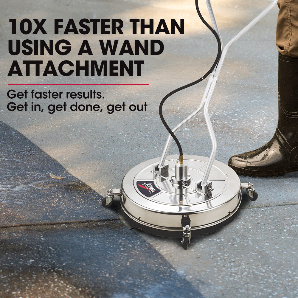 Jet-USA 24 Stainless Steel Pressure Washer Surface Cleaner, 3/8 Fitting, with Yoke Handlebar, For Concrete Driveway Patio Floor