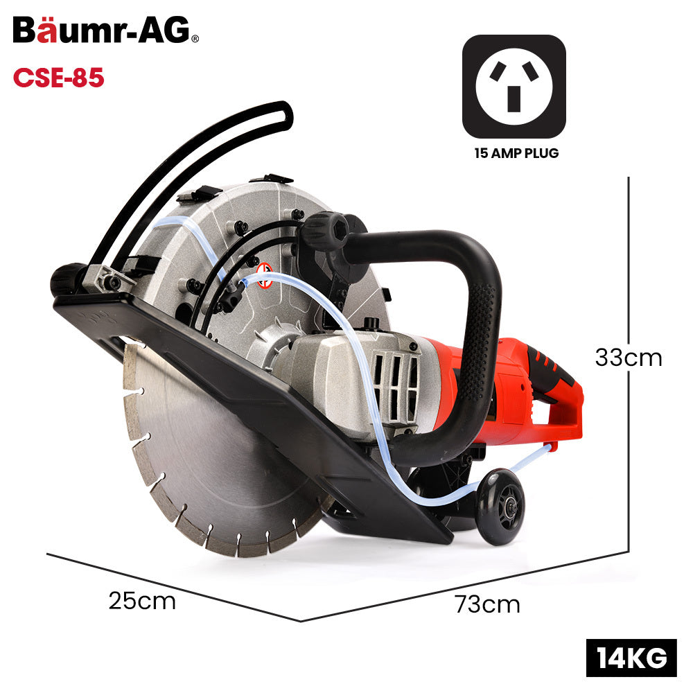 BAUMR-AG 3500W 350mm/14 Electric Concrete Demolition Cut-Off Saw, Wet and Dry Cutting, Diamond Blade, Vacuum Port, 15A Plug