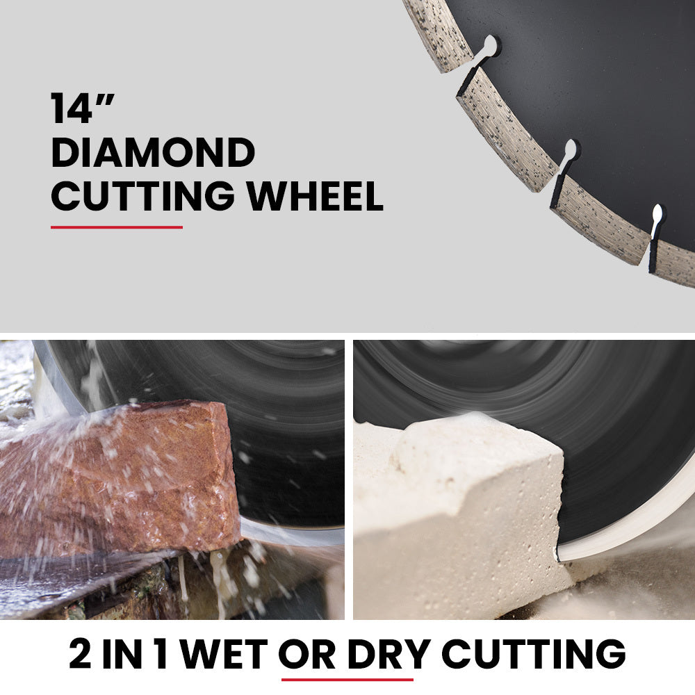 BAUMR-AG 3500W 350mm/14 Electric Concrete Demolition Cut-Off Saw, Wet and Dry Cutting, Diamond Blade, Vacuum Port, 15A Plug