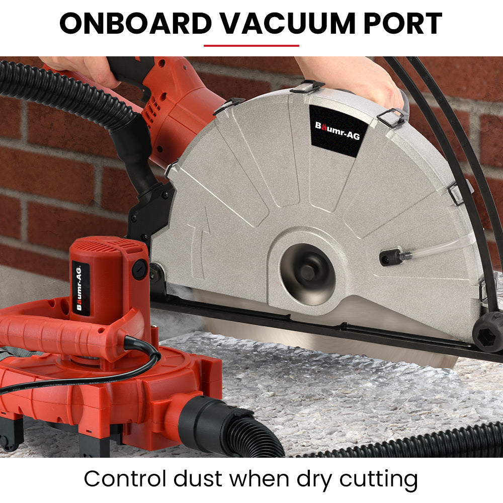 BAUMR-AG 3500W 350mm/14 Electric Concrete Demolition Cut-Off Saw, Wet and Dry Cutting, Diamond Blade, Vacuum Port, 15A Plug