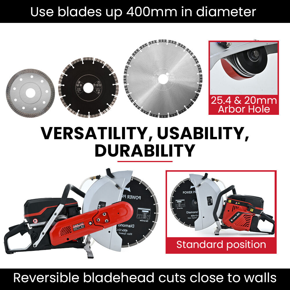 BAUMR-AG 400mm Professional Concrete Demolition Saw 94cc 2-Stroke, Wet and Dry Demo Cutting, 16 Diamond Blade, Anti-Vibration System