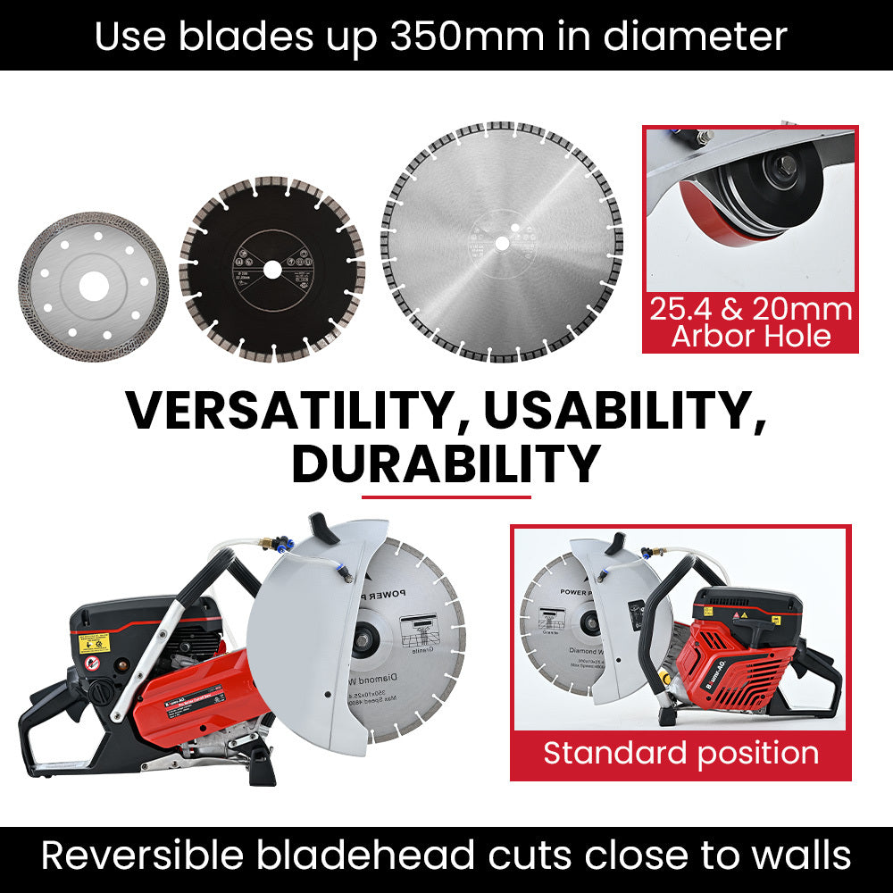 BAUMR-AG 350mm Professional Concrete Demolition Saw 74cc 2-Stroke, Wet and Dry Demo Cutting, 14 Diamond Blade, Anti-Vibration System