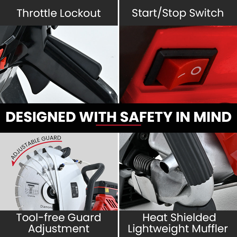 BAUMR-AG 350mm Professional Concrete Demolition Saw 74cc 2-Stroke, Wet and Dry Demo Cutting, 14 Diamond Blade, Anti-Vibration System