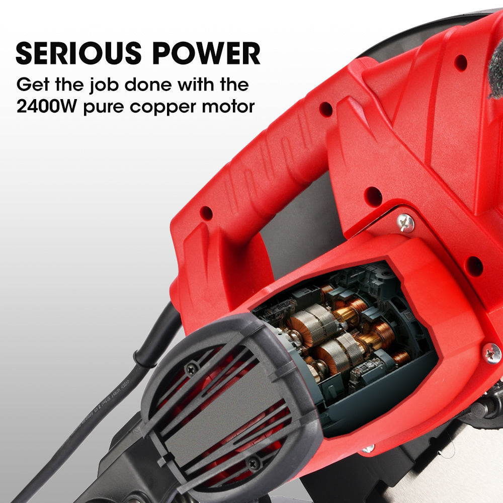 Baumr-AG 2400W 355mm 14 Metal Cut Off Cold Saw, Premium Low Spark Ceramic Alloy Tooth Blade, Measurement Scale, Soft Start, 45 Degree Mitre Chop Cutting