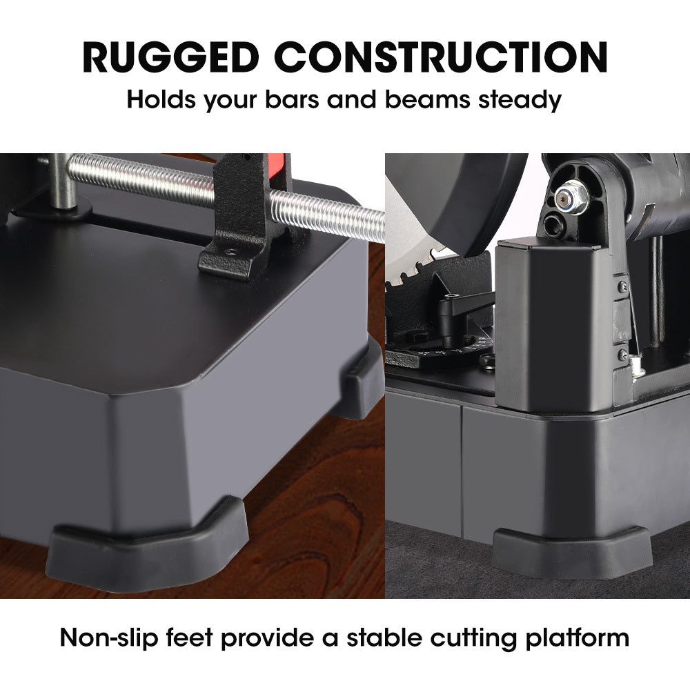 Baumr-AG 2400W 355mm 14 Metal Cut Off Cold Saw, Premium Low Spark Ceramic Alloy Tooth Blade, Measurement Scale, Soft Start, 45 Degree Mitre Chop Cutting