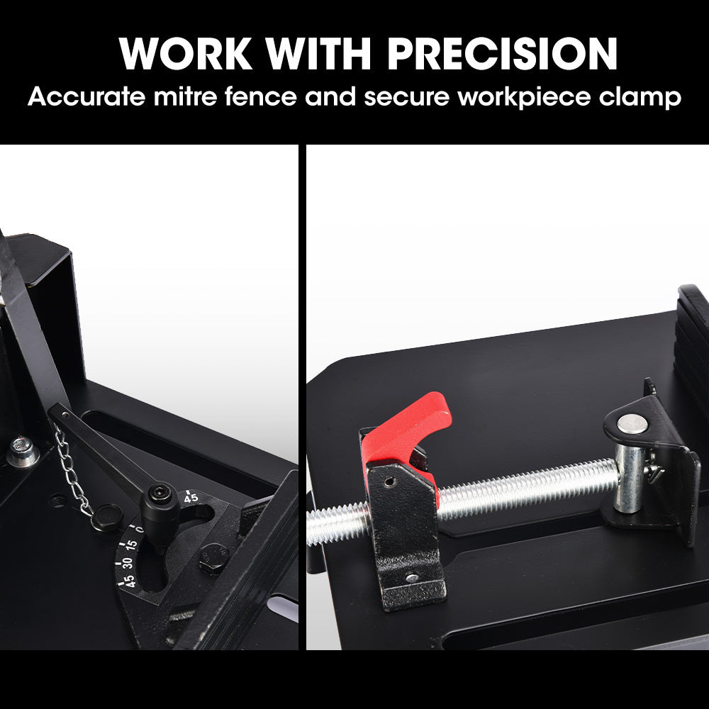 Baumr-AG 2400W 355mm 14 Metal Cut Off Cold Saw, Premium Low Spark Ceramic Alloy Tooth Blade, Measurement Scale, Soft Start, 45 Degree Mitre Chop Cutting