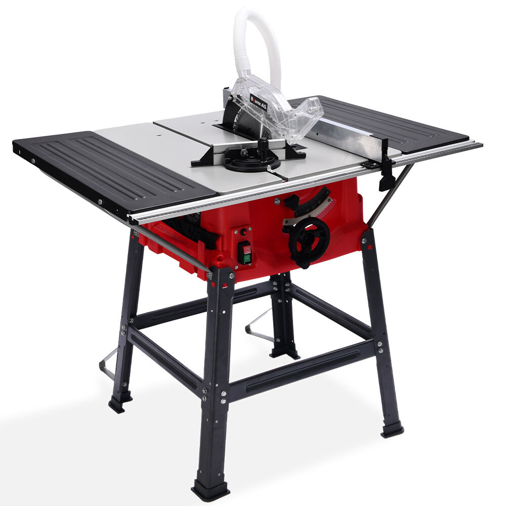 BAUMR-AG 2000W 255mm 10 Compound Table Saw, with Stand, Expandable Worktop, Vacuum Port, 45 Degree Bevel, +/- 45 Degree Mitre, Anti-tip