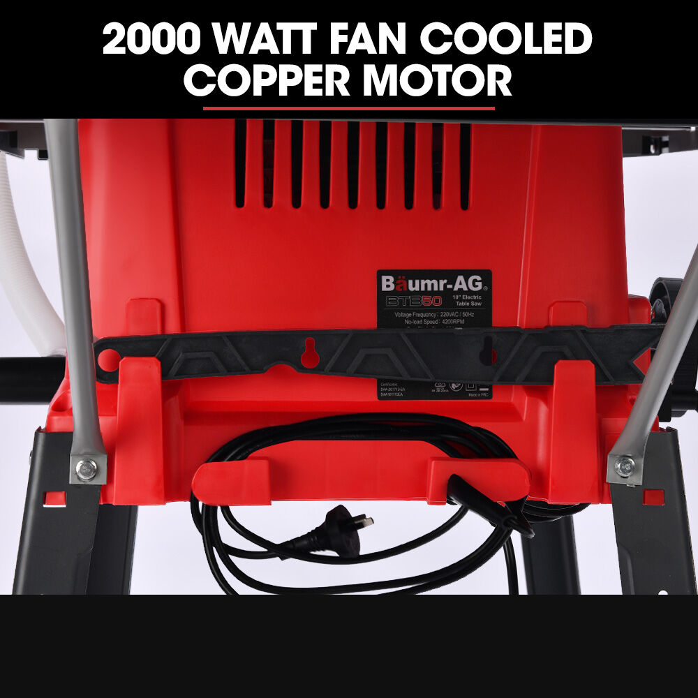 BAUMR-AG 2000W 255mm 10 Compound Table Saw, with Stand, Expandable Worktop, Vacuum Port, 45 Degree Bevel, +/- 45 Degree Mitre, Anti-tip