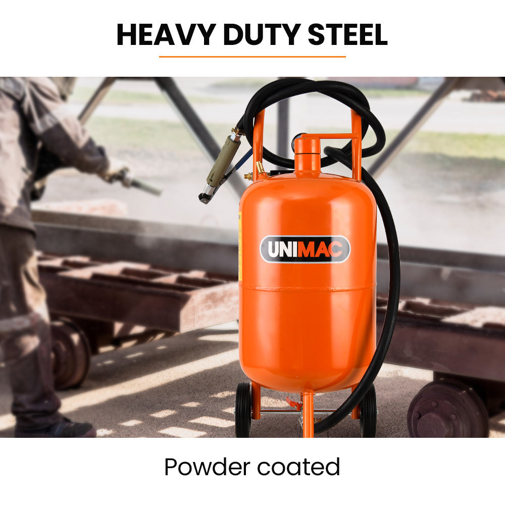 UNIMAC 38L Sandblasting Tank, Pressurised Design with Sandblast Gun Set with Hose