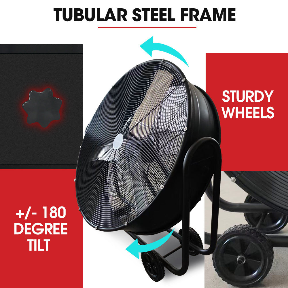 BAUMR-AG 36 914mm Industrial Mobile Floor Drum Fan, 290W Brushless Motor, Tilting, Large, Commercial, Heavy-duty Frame, EESS Certified