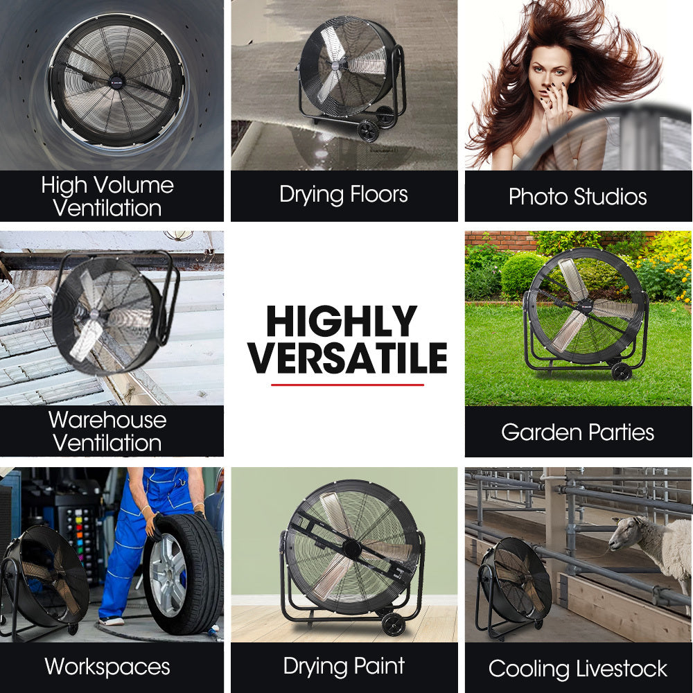 BAUMR-AG 36 914mm Industrial Mobile Floor Drum Fan, 290W Brushless Motor, Tilting, Large, Commercial, Heavy-duty Frame, EESS Certified