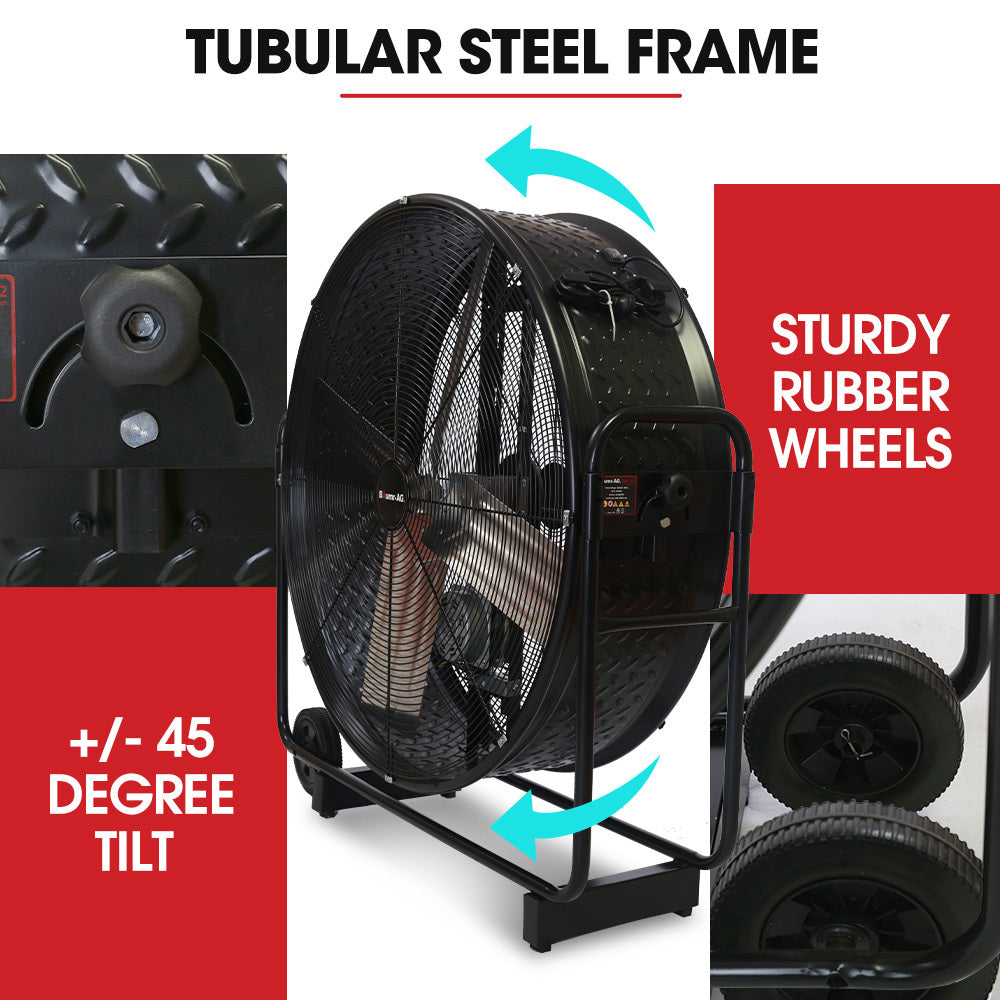 BAUMR-AG 42 1067mm 660W Industrial Mobile Floor Drum Fan, Belt Drive, Tilting, Large, Commercial, Heavy-duty Frame, EESS Certified