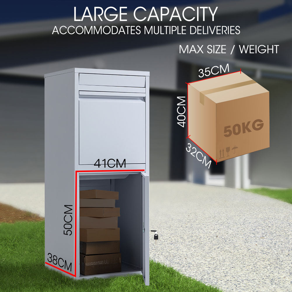 FORTIA Freestanding Parcel Post Box Letterbox, Letter Slot, Light Grey