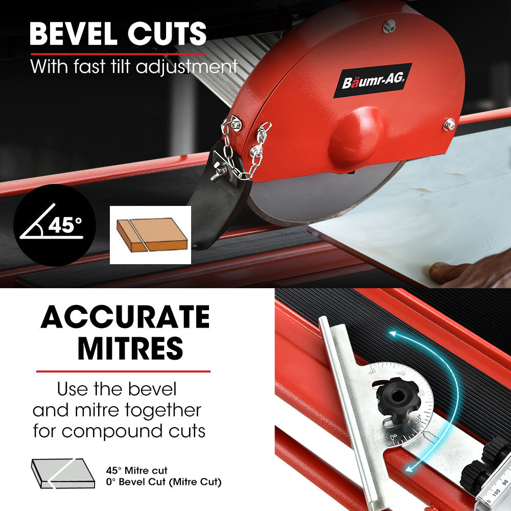 BAUMR-AG 800W Electric Tile Saw Cutter with 200mm (8) Blade, 720mm Cutting Length, Side Extension Table