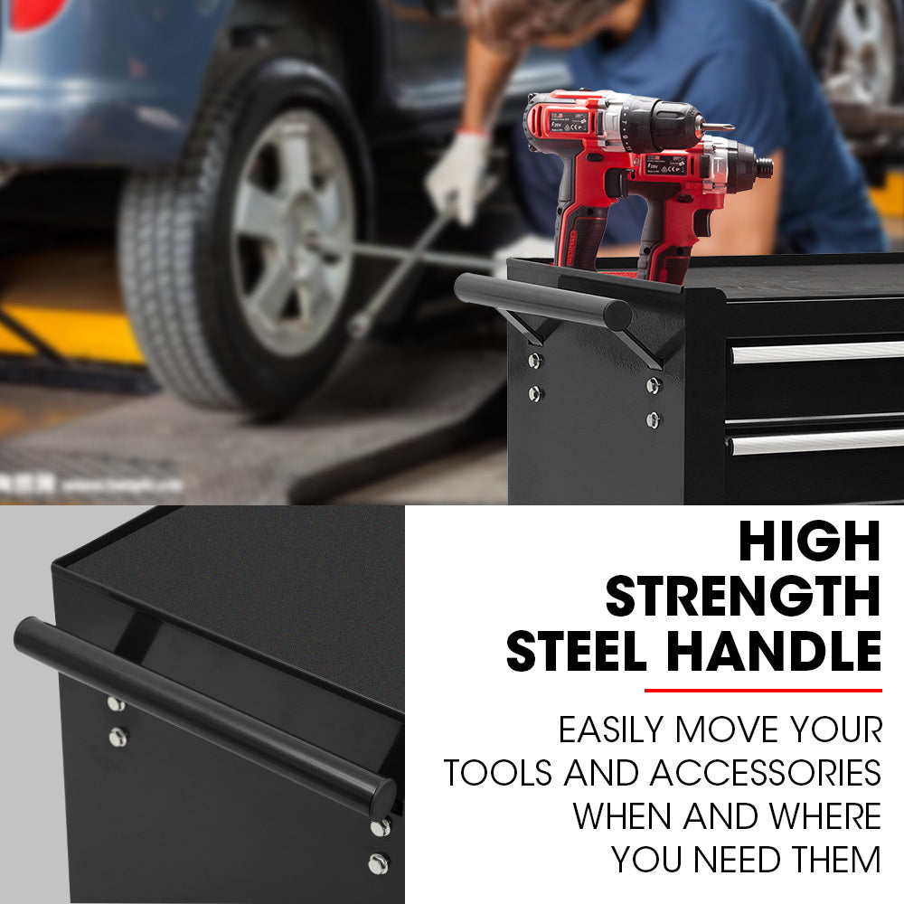 Bullet Pro 4 Drawer Tool Box Cabinet Trolley Storage, with 1-Door Toolbox Garage Organiser Set, Black