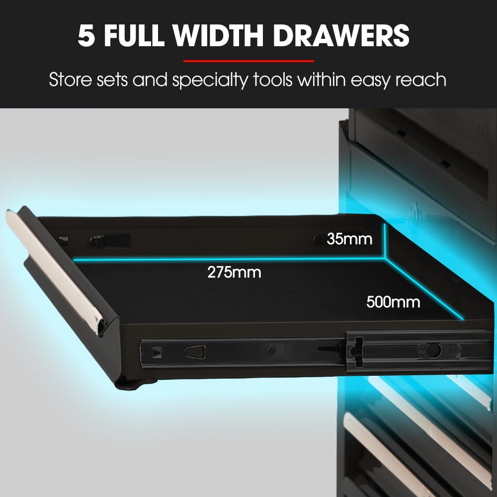 BULLET Pro 16 Drawer Tool Box Cabinet Chest Storage, Toolbox Garage Organiser Set, Black