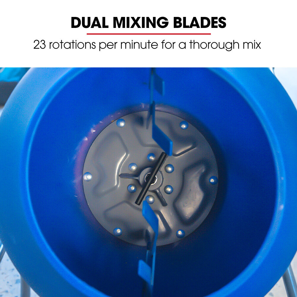 BAUMR-AG 100L Portable Poly Drum Cement Concrete Mixer, Ultra-Light 36kg, 16 Inch Tyres, Electric Direct Drive Motor