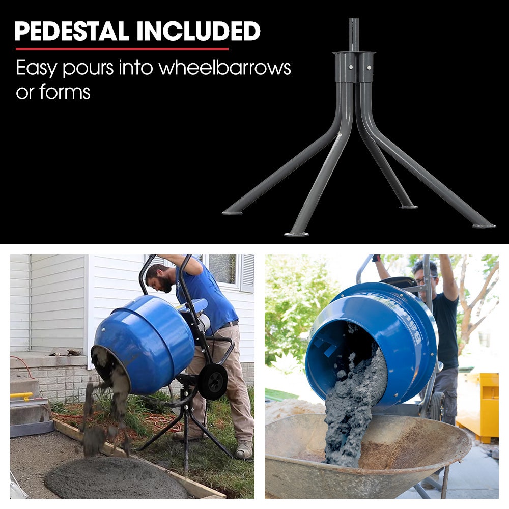 BAUMR-AG 140L Portable Cement Concrete Mixer with Pedestal Stand, 550W Electric Motor, 10 Inch Solid Rubber Wheels