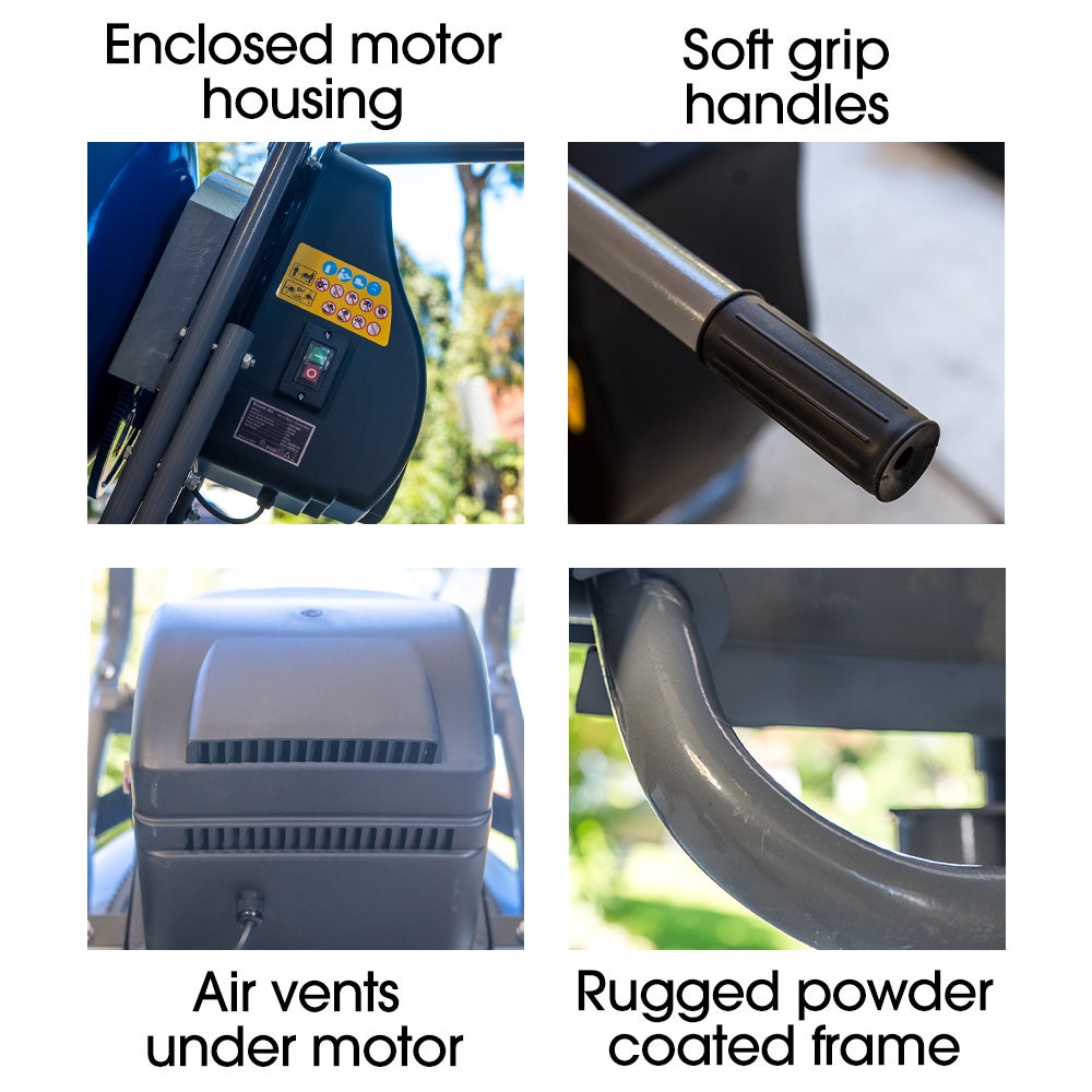 BAUMR-AG 140L Portable Cement Concrete Mixer with Pedestal Stand, 550W Electric Motor, 10 Inch Solid Rubber Wheels