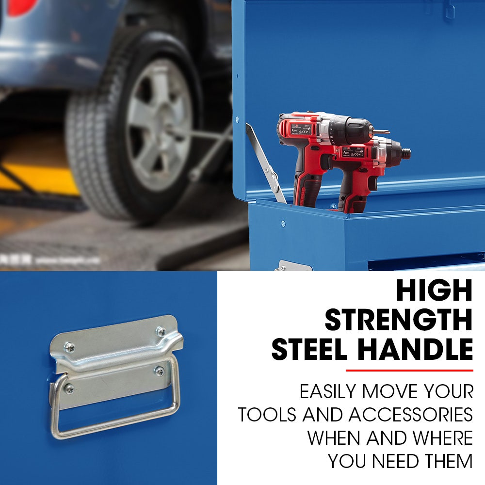 BULLET 9 Drawer Tool Box Chest, Organiser Mechanic Garage Storage Toolbox Set - Blue