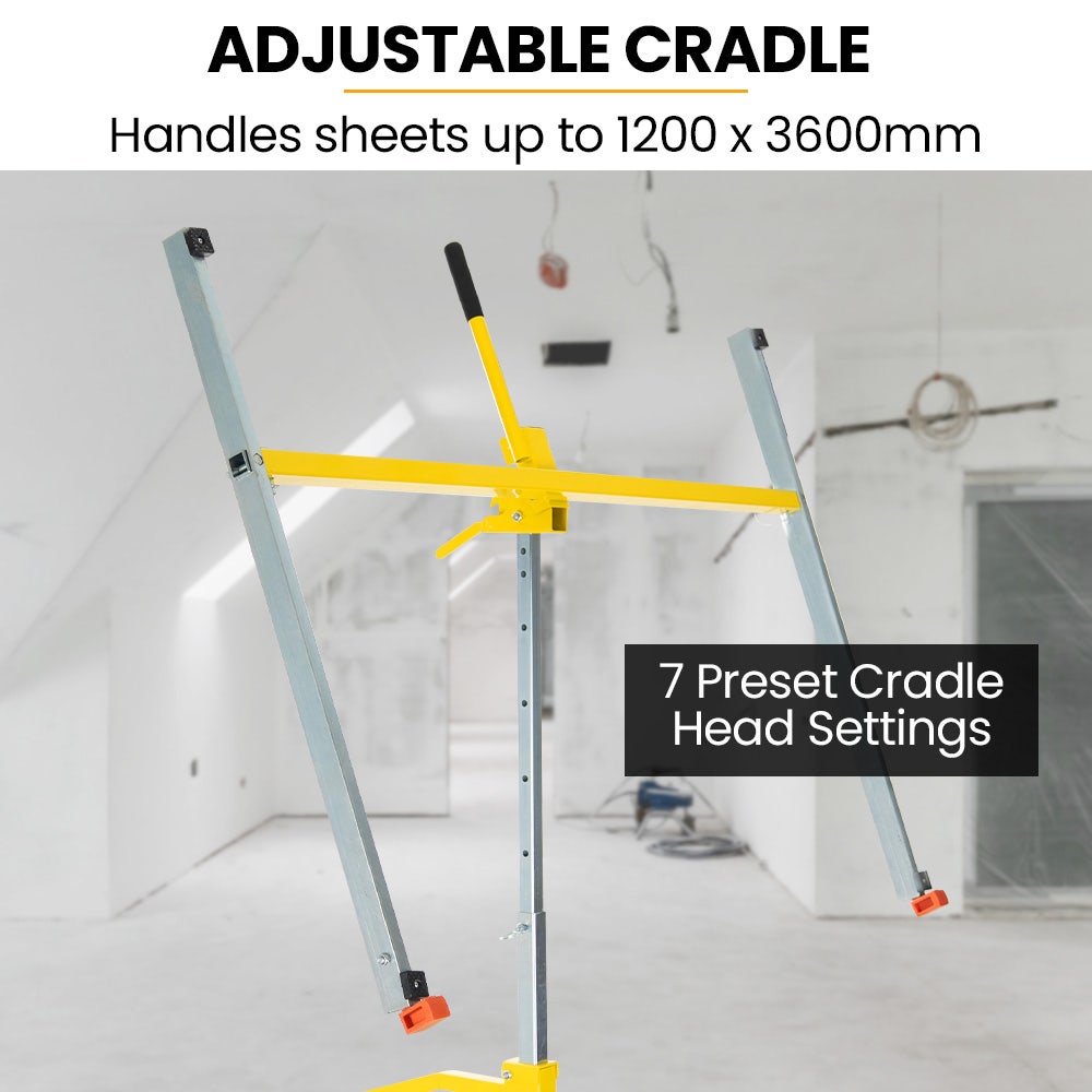 UNIMAC Drywall & Panel Lifter, 1200 x 3600 68kg Max Gyprock Sheet, Galvanised, No-mark Locking Castors