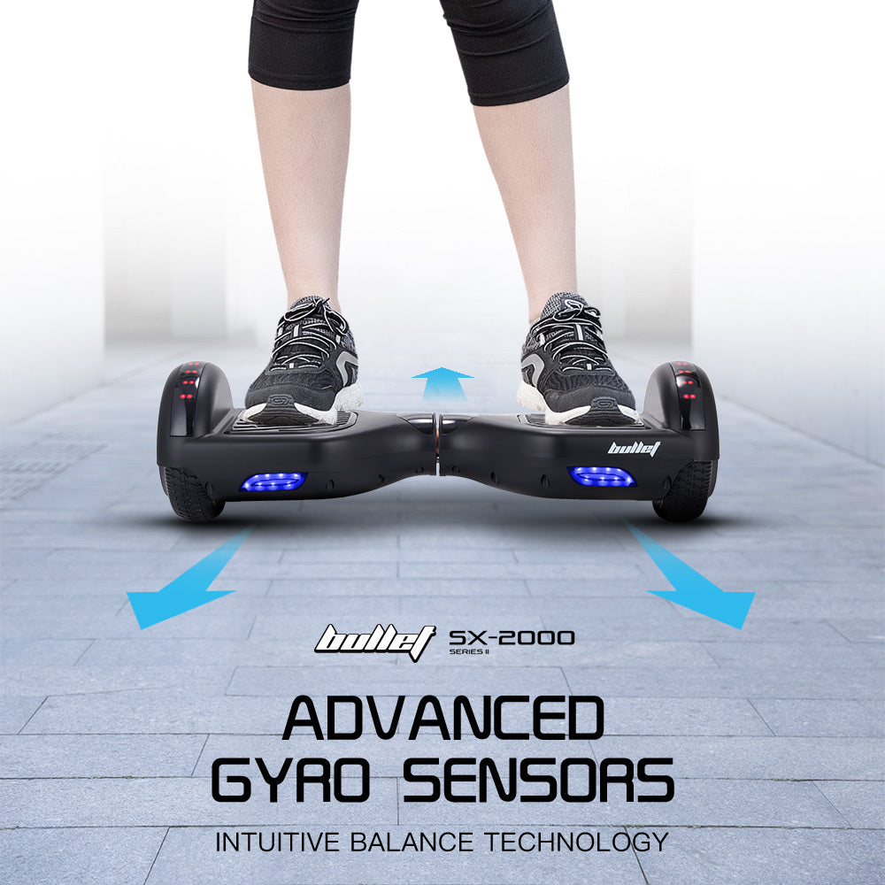 Bullet SX-2000 Hoverboard Scooter, 500W Brushless, Superior Self Balancing System, UL Certified, LED Lights, Black