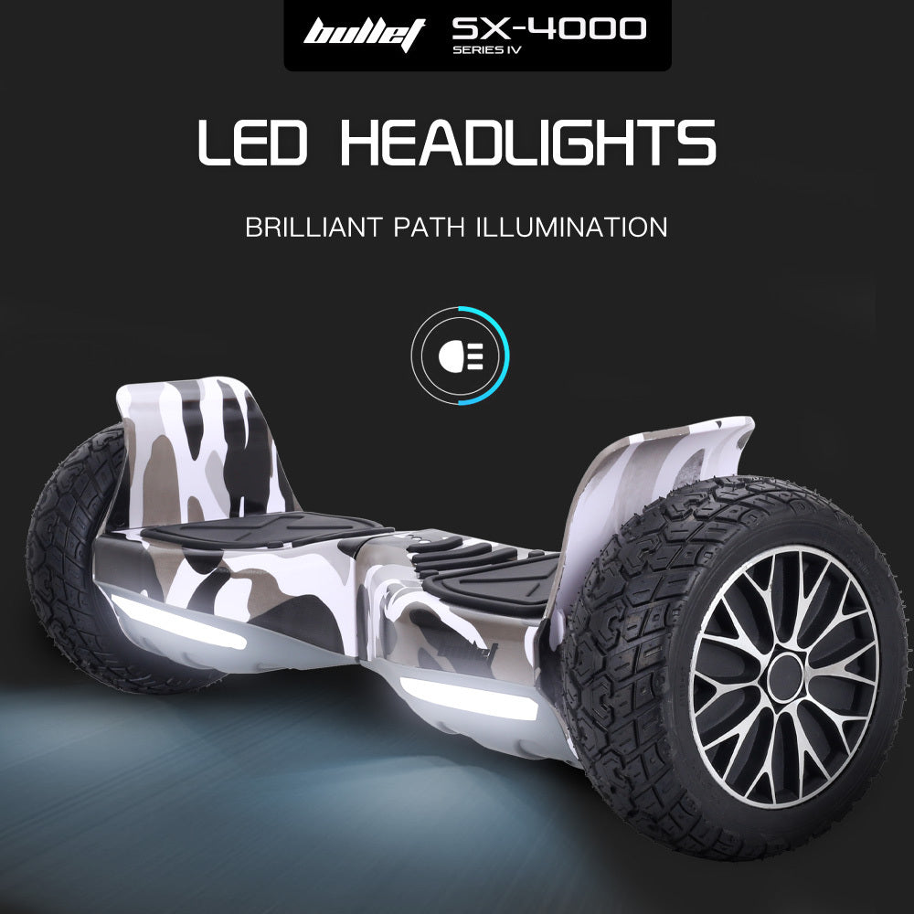 BULLET SX-4000 Hoverboard Scooter, 8.5 Wheels, 700W Brushless, Superior Self Balancing System, UL Certified, LED Lights, Carry Bag, Camo