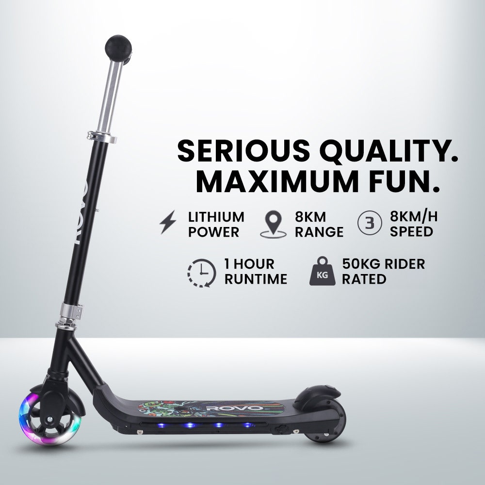 ROVO KIDS WhizKid Electric Scooter, Ages 5-11, Adjustable Height, AU Compliant, Lithium Battery, Brushless Motor, Black