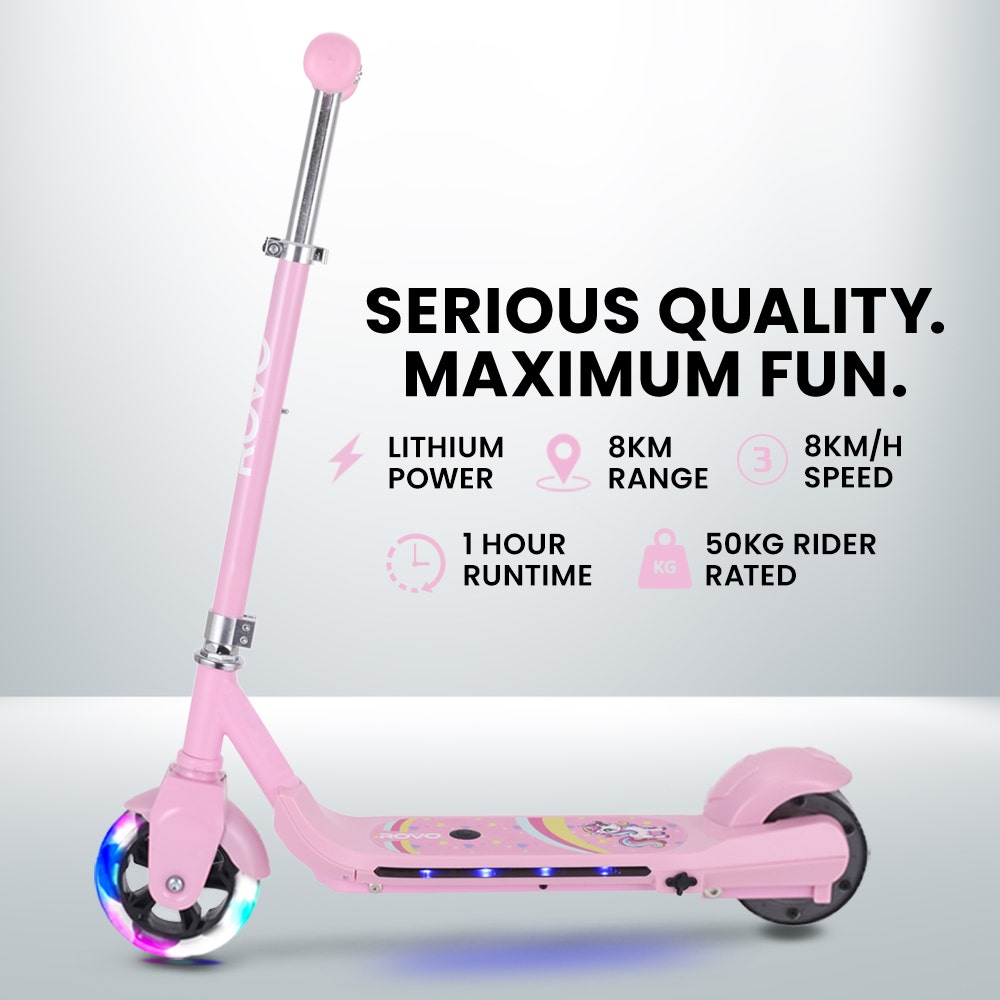 ROVO KIDS WhizKid Electric Scooter, Ages 5-11, Adjustable Height, AU Compliant, Lithium Battery, Brushless Motor, Pink