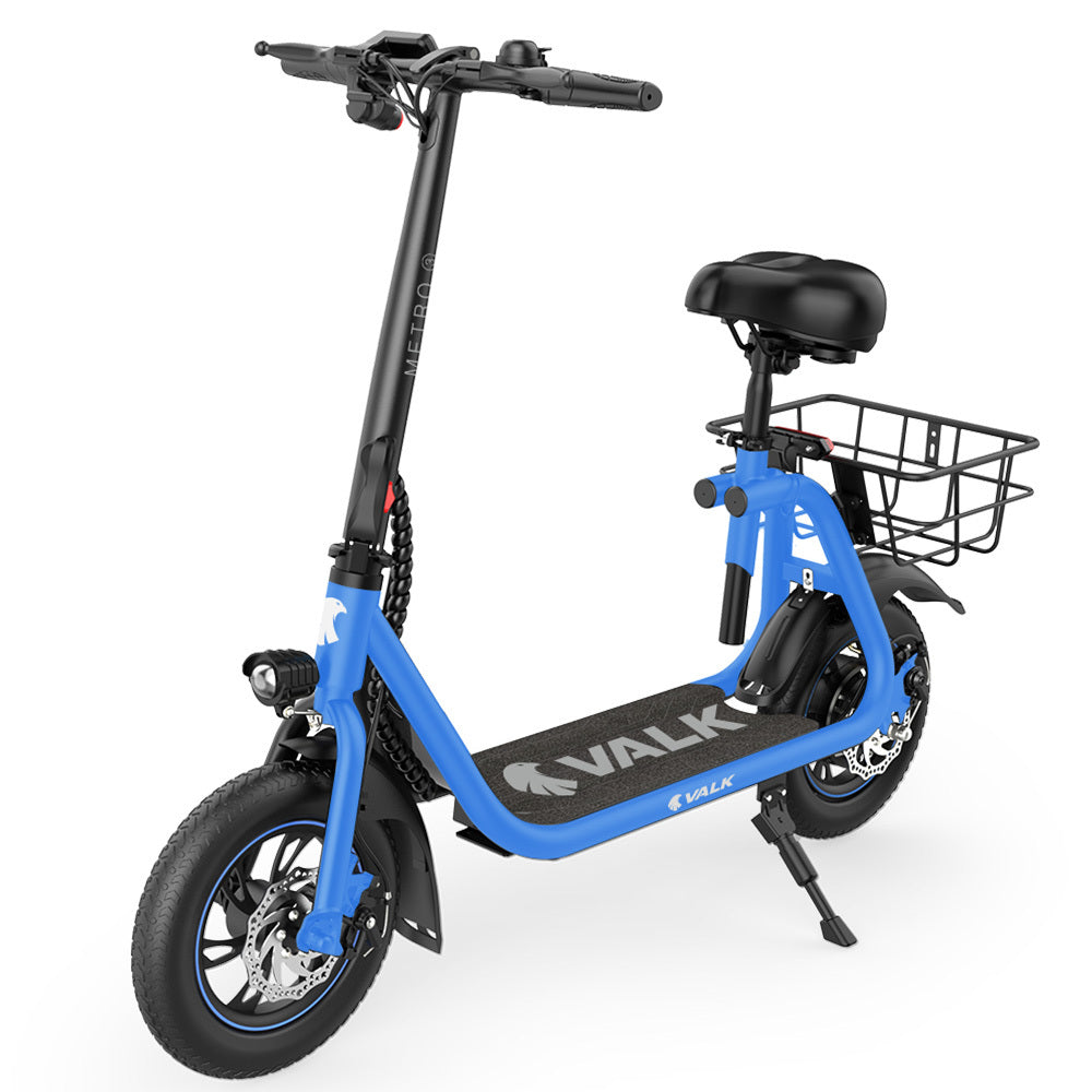 VALK Electric Scooter with Seat, Disc brakes, 12 Tyres, Motorised eScooter for Adults Teens Commuter, Blue