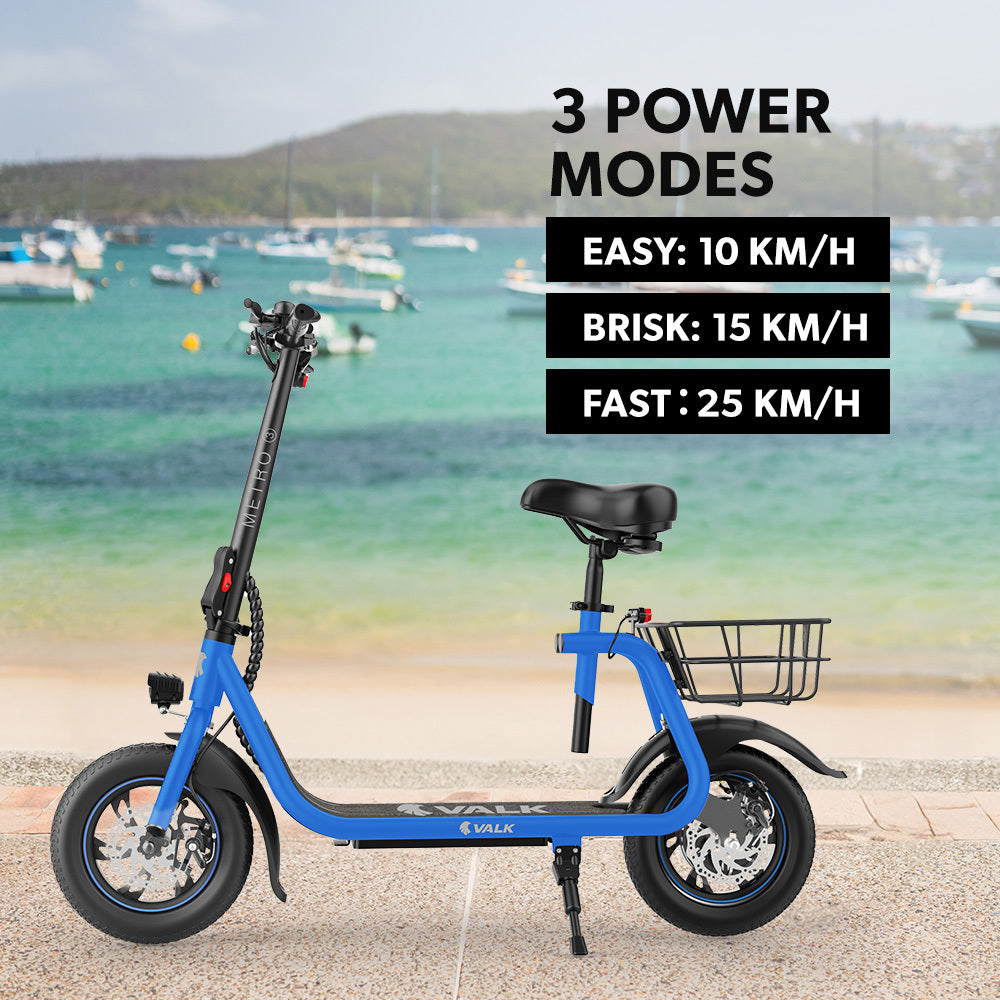 VALK Electric Scooter with Seat, Disc brakes, 12 Tyres, Motorised eScooter for Adults Teens Commuter, Blue