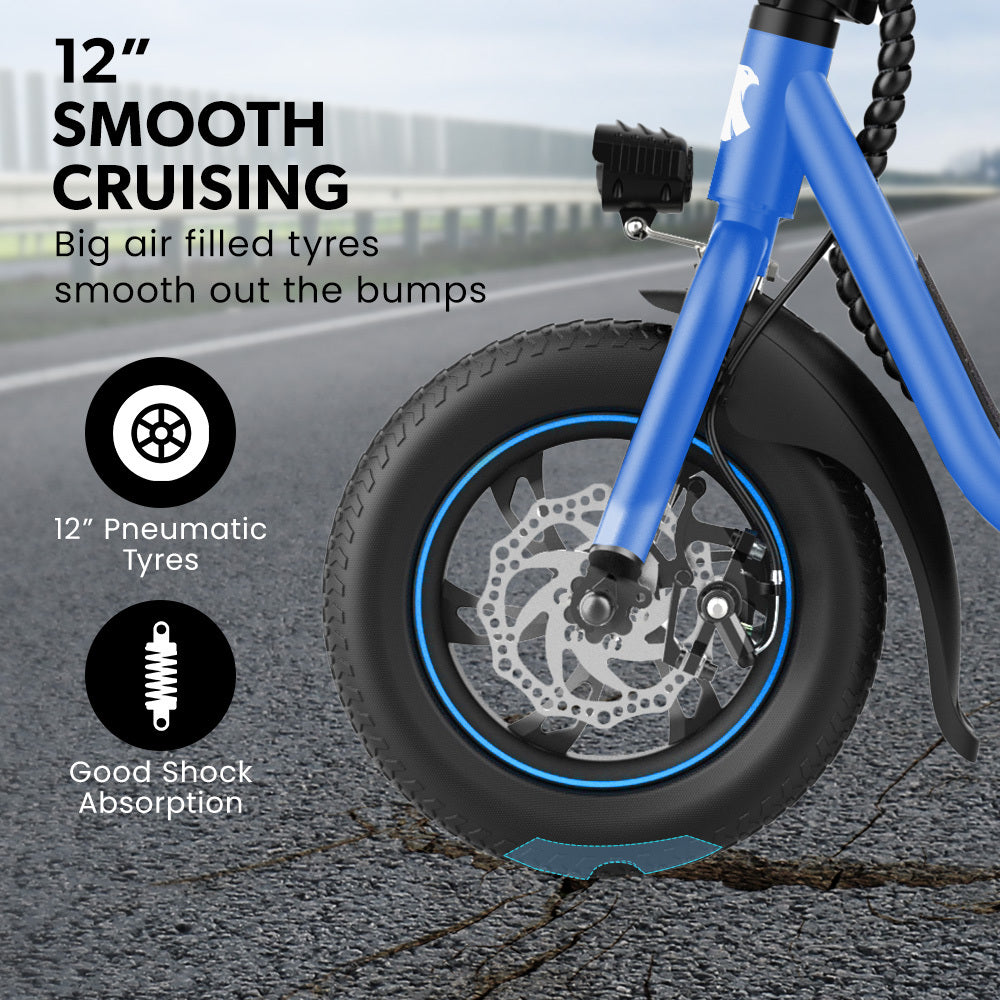 VALK Electric Scooter with Seat, Disc brakes, 12 Tyres, Motorised eScooter for Adults Teens Commuter, Blue
