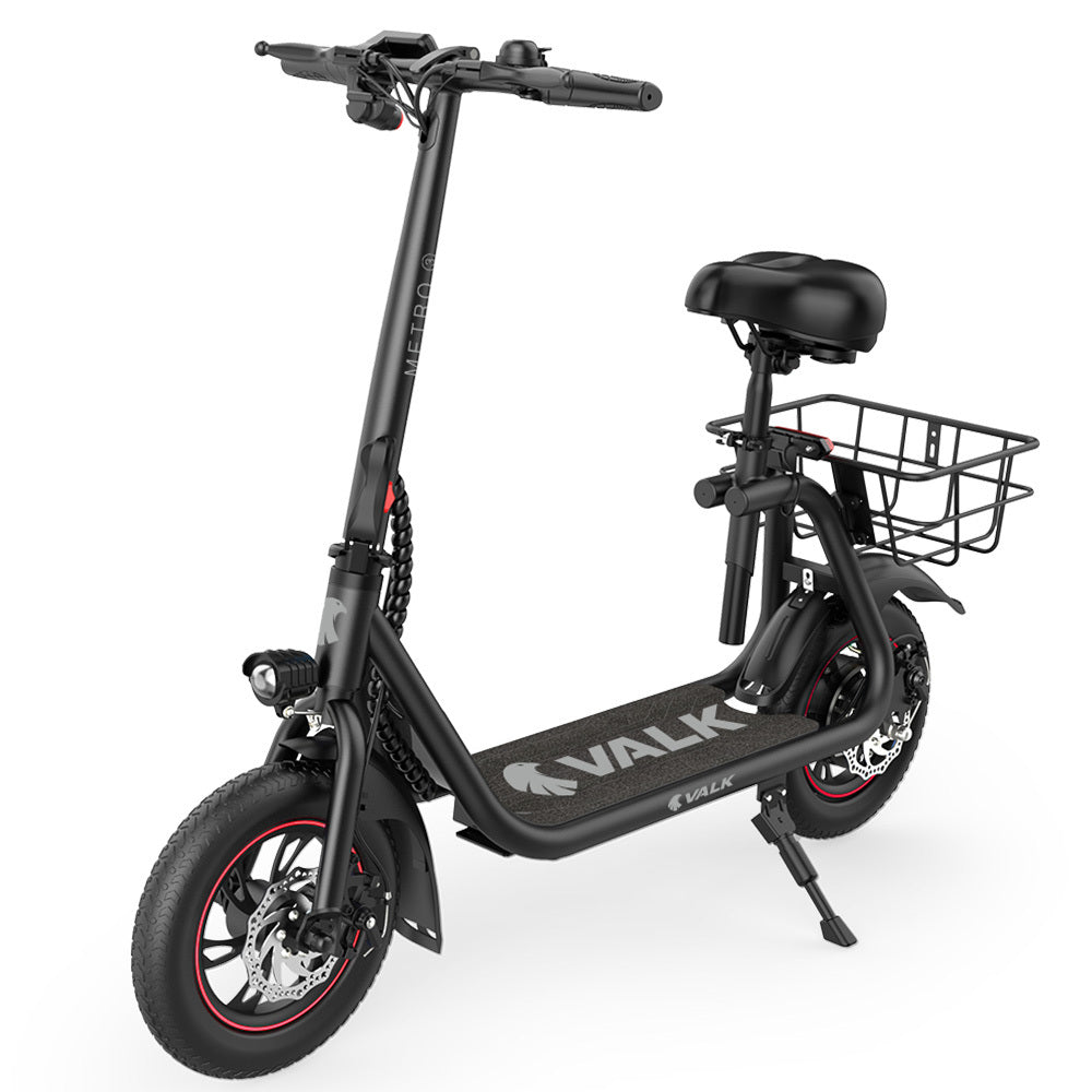 VALK Electric Scooter with Seat, Disc brakes, 12 Tyres, Motorised eScooter for Adults Teens Commuter