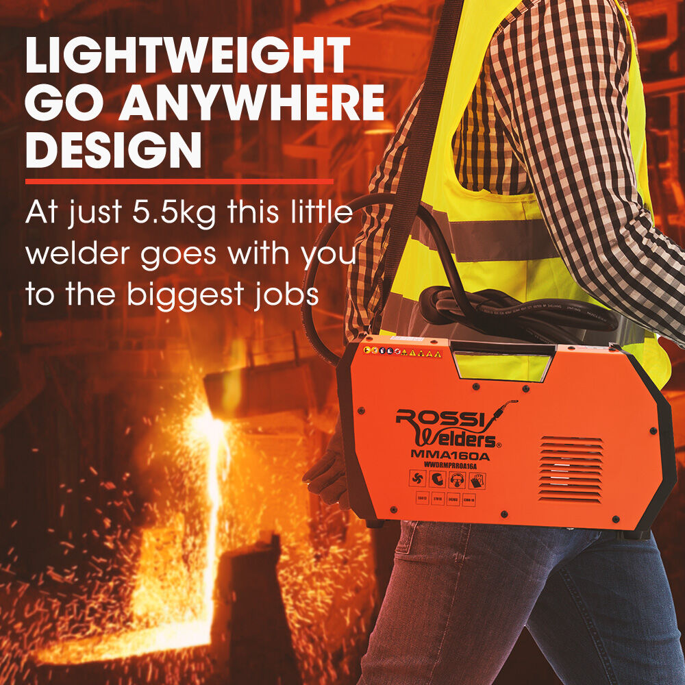 ROSSI 160 Amp Inverter Stick Welder, ideal for Stainless Steel, Aluminium, Carbon Steel, Multi-Metal Gasless Welding Machine, 15A Plug