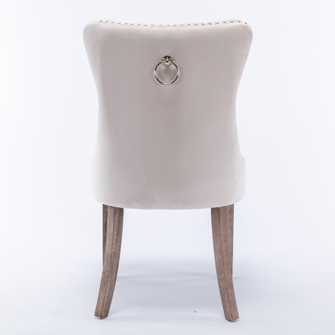 6x Velvet Dining Chairs Upholstered Tufted Kithcen Chair with Solid Wood Legs Stud Trim and Ring-Bei