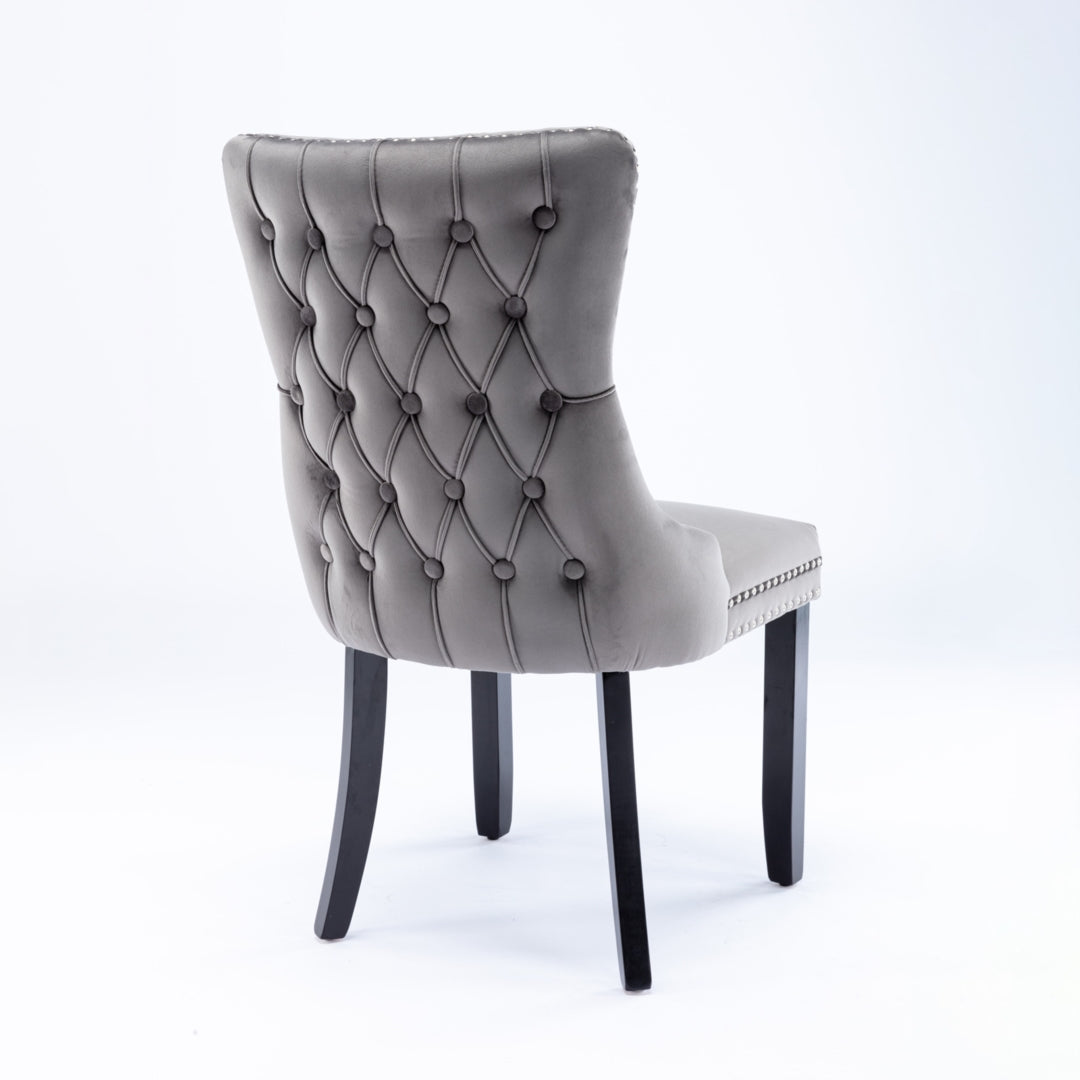 6x Velvet Upholstered Dining Chairs Tufted Wingback Side Chair with Studs Trim Solid Wood Legs for K