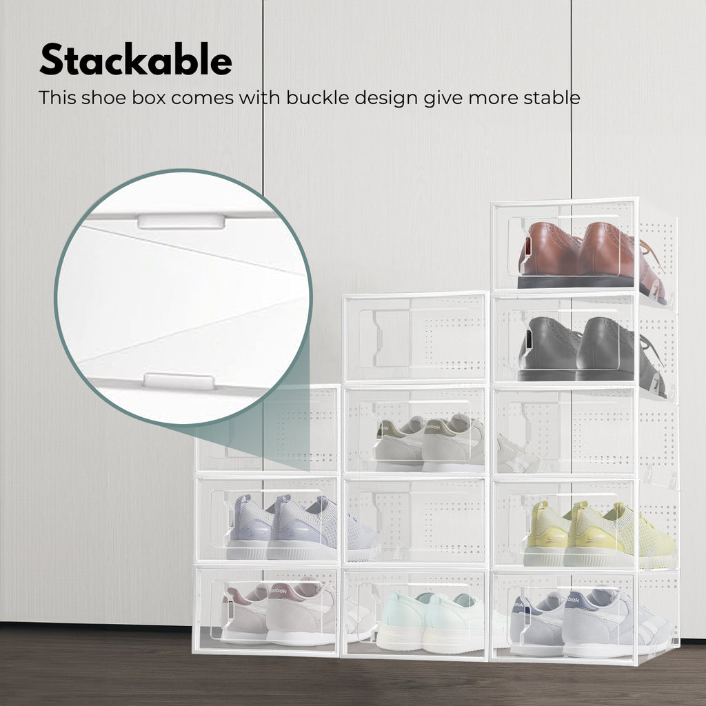 Premium 24-Pack White Plastic Shoe Organizer with Transparent Doors