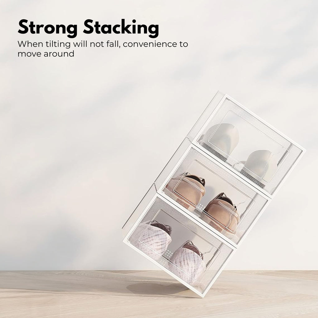 Premium 24-Pack White Plastic Shoe Organizer with Transparent Doors