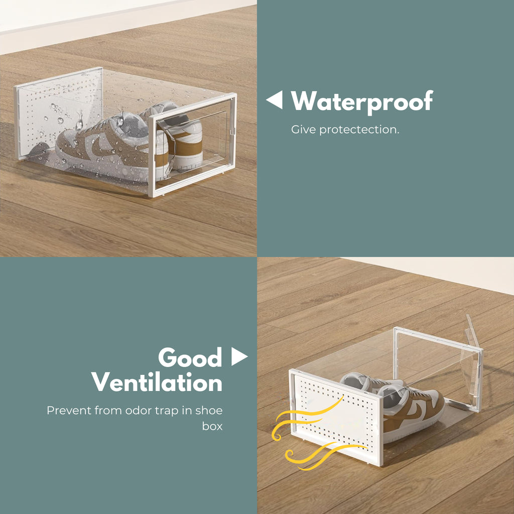 Premium 24-Pack White Plastic Shoe Organizer with Transparent Doors