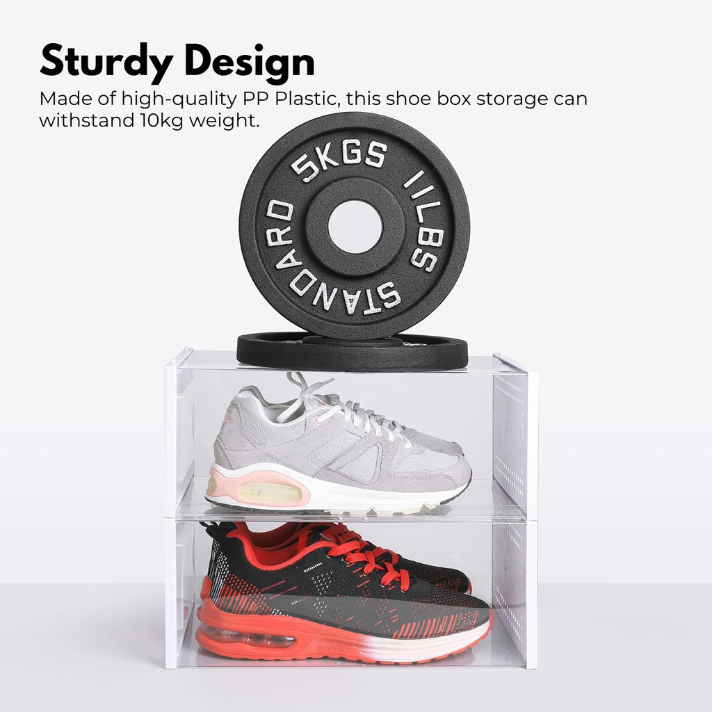 Premium 24-Pack White Plastic Shoe Organizer with Transparent Doors