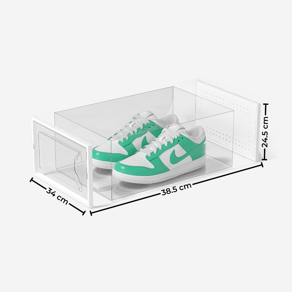 Premium 24-Pack White Plastic Shoe Organizer with Transparent Doors