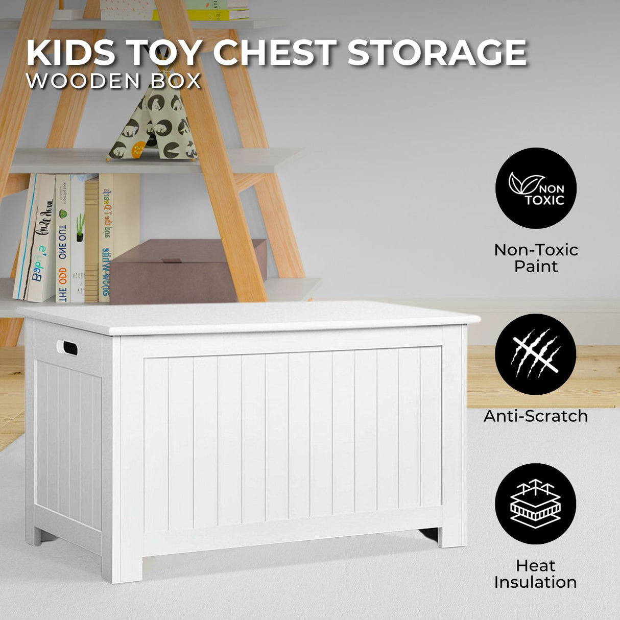 GOMINIMO White Kids Toy Organizer Chest with Lid and Safety Handle