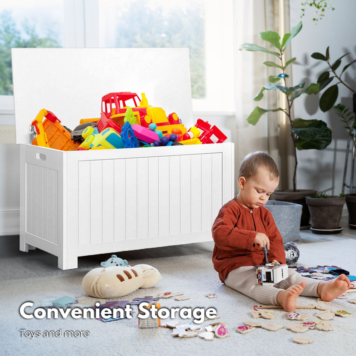 GOMINIMO White Kids Toy Organizer Chest with Lid and Safety Handle