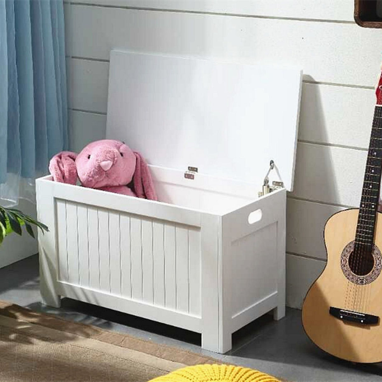 GOMINIMO White Kids Toy Organizer Chest with Lid and Safety Handle